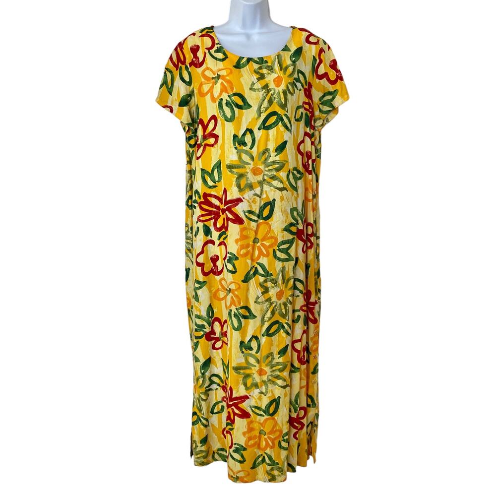 Vintage Xtreme Island Designs Short Sleeve Maxi Dress Bright Floral Large